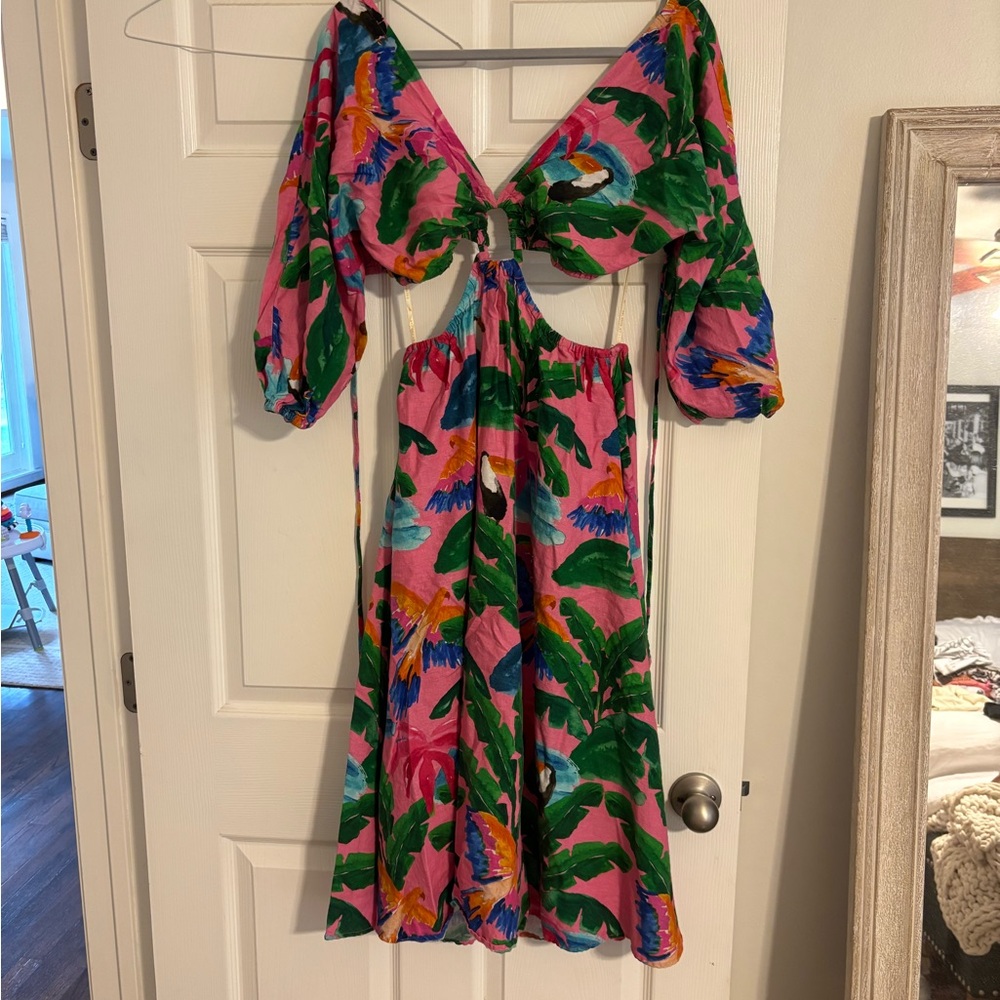 FARM Rio Vibrant Leaf Print Long Sleeve Dress